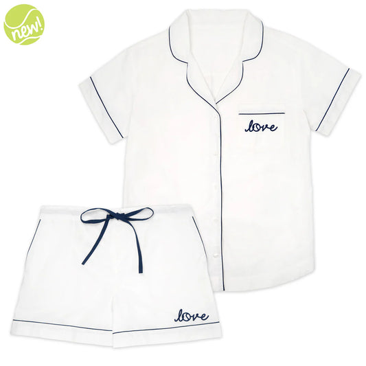 Ame & Lulu white tennis pajama set on TennisDuJour.com.