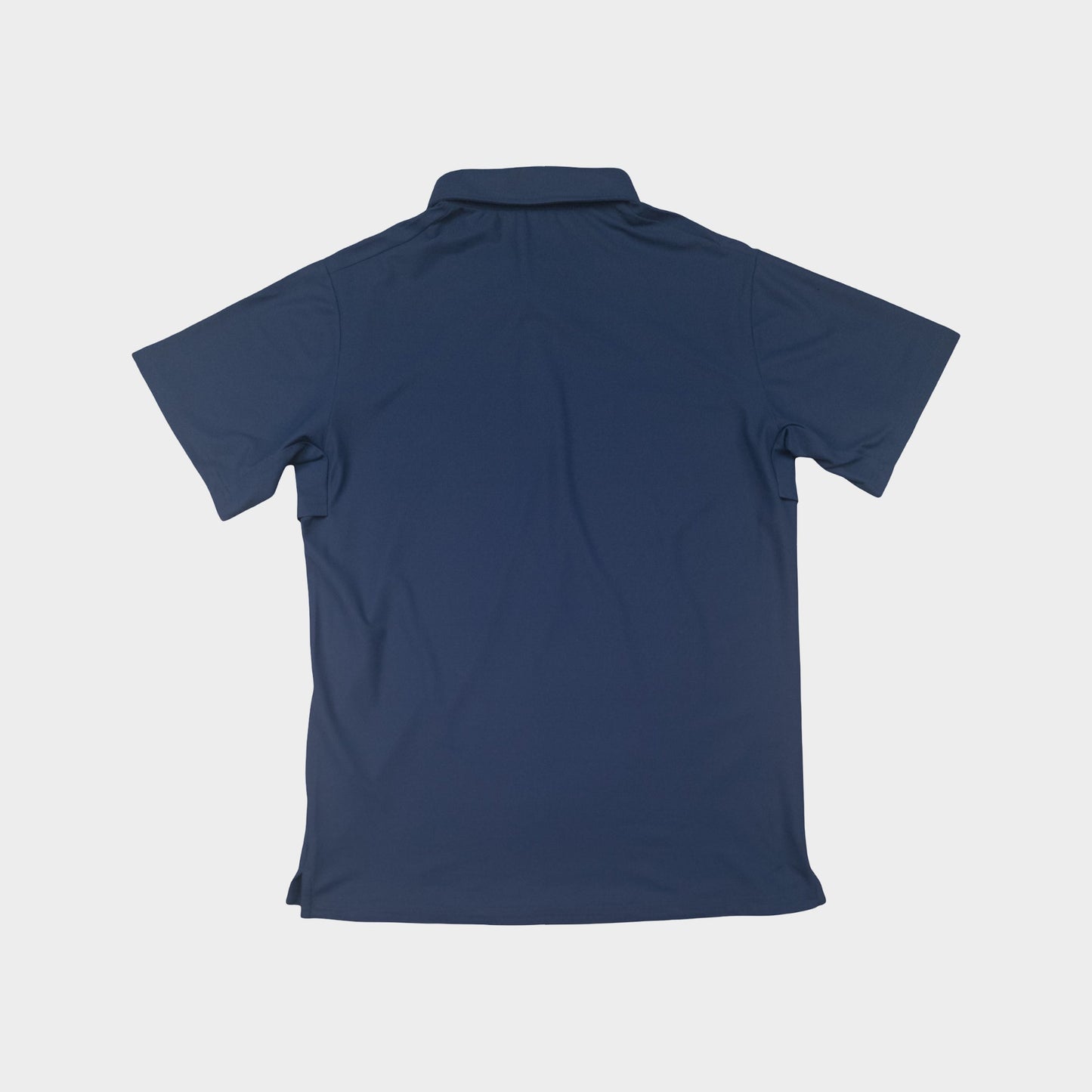 Navy blue polo shirt on a light gray background