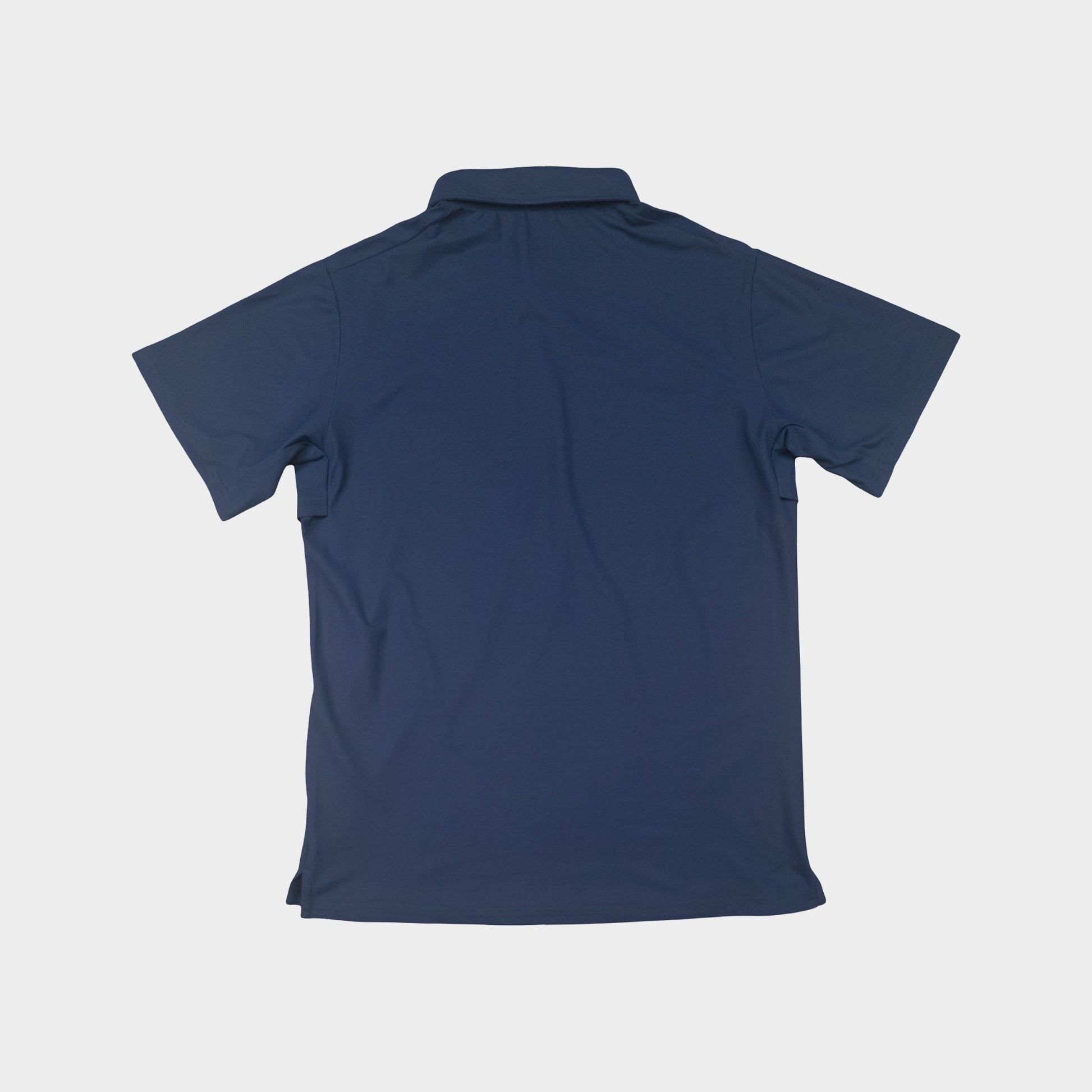 Navy blue polo shirt on a light gray background