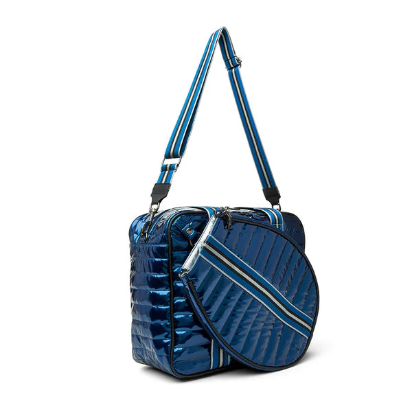 THINK ROYLN Champion Tennis bag patent blue on TennisDuJour.com