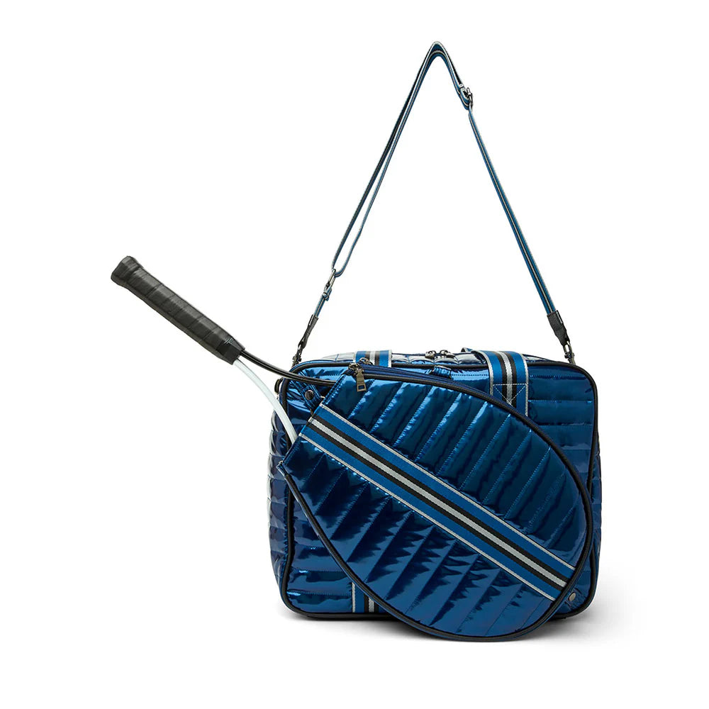 THINK ROYLN Champion Tennis bag in patent blue on TennisDuJour.com