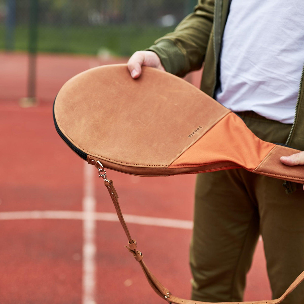 Genuine leather tennis racquet