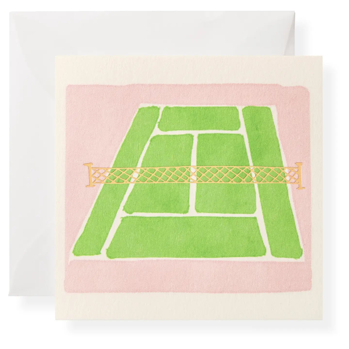 Gift enclosure with green tennis court and pink background on Tennis DuJour.