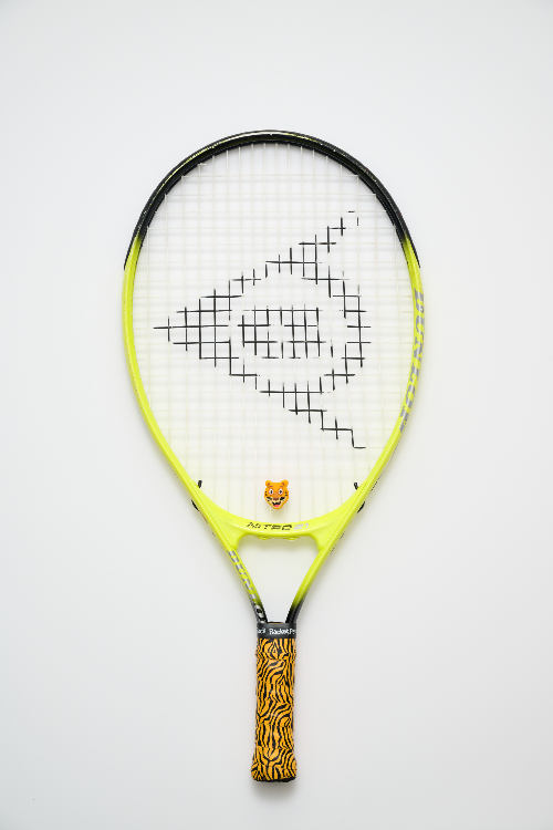 Tennis racket with a brand logo on a white background