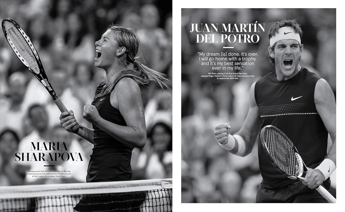 US Open 50 Years of Championship Tennis Book Inside Page - Sharapova and Del Potro on TennisDuJour.com