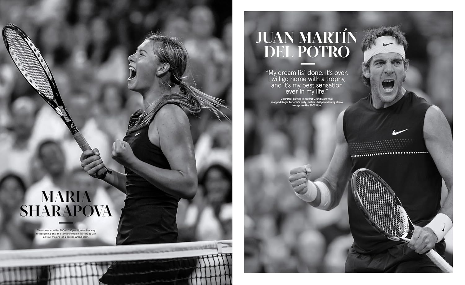 US Open 50 Years of Championship Tennis Book Inside Page - Sharapova and Del Potro on TennisDuJour.com