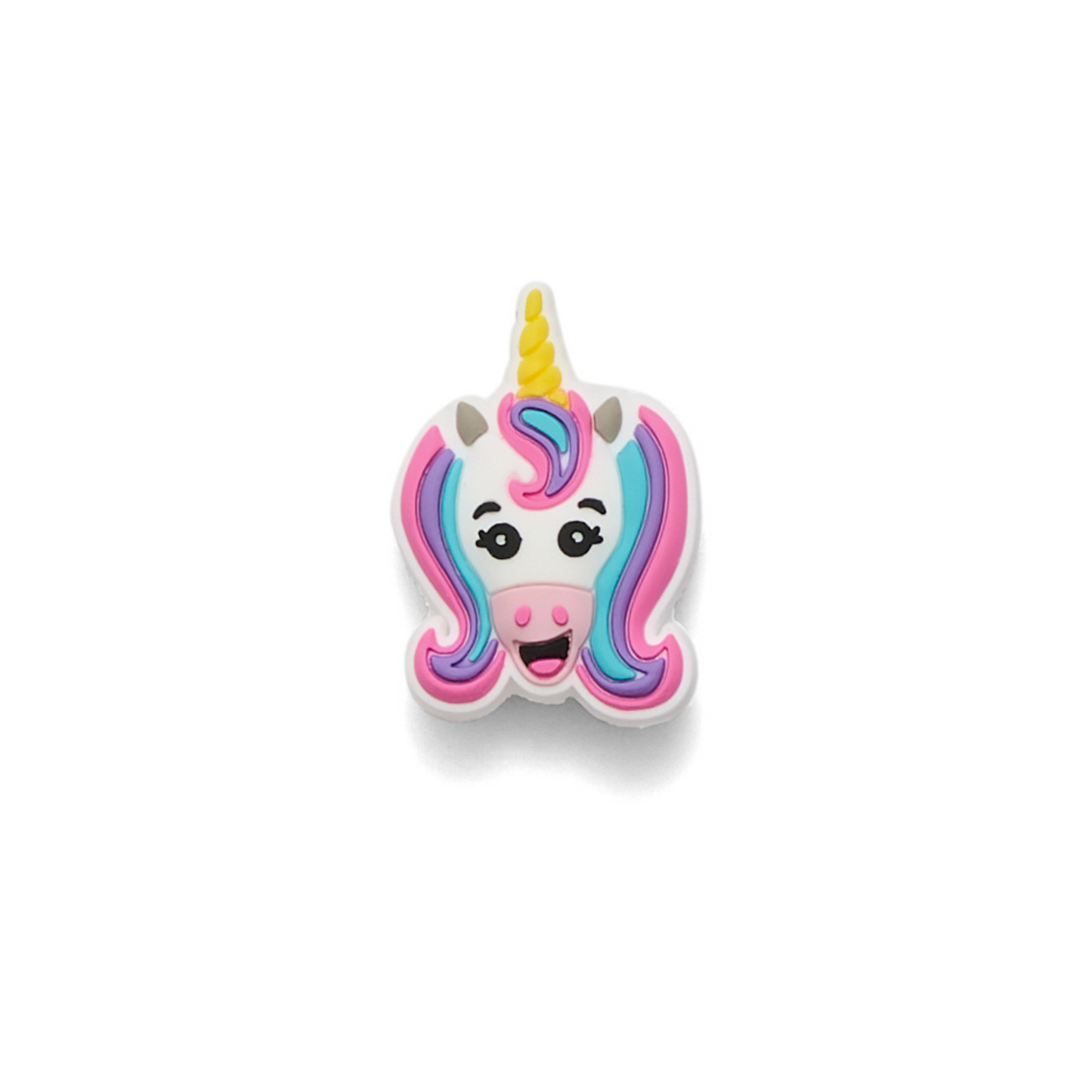 Colorful unicorn emoji sticker on a white background