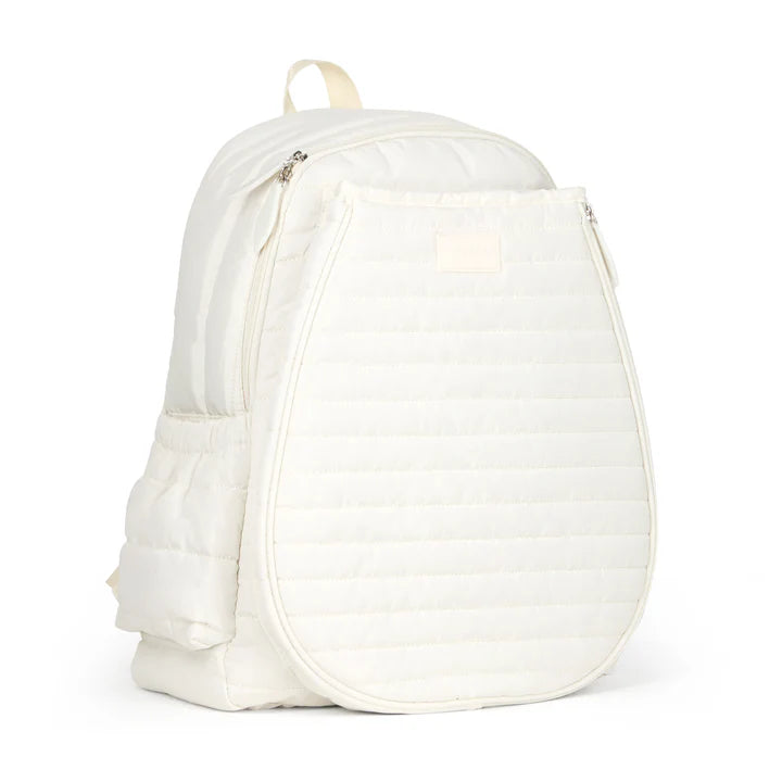 White tennis backpack on a white background