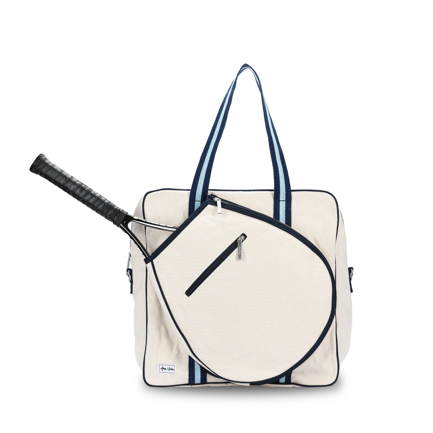 Ame & Lulu Hamptons tennis bag in two tone blue on Tennis DuJour.