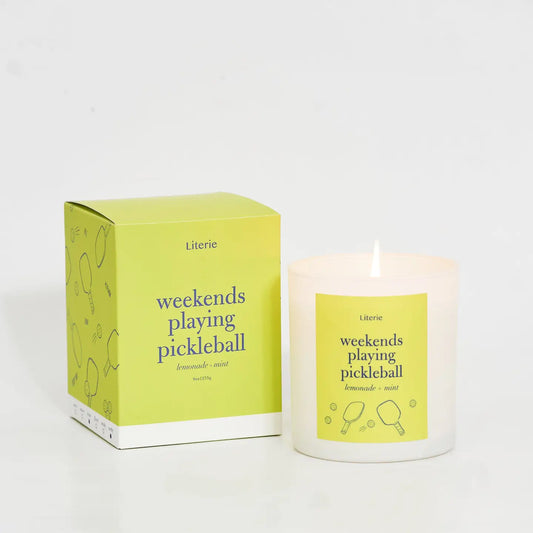 Pickleball candle with box on tennisdujour.com