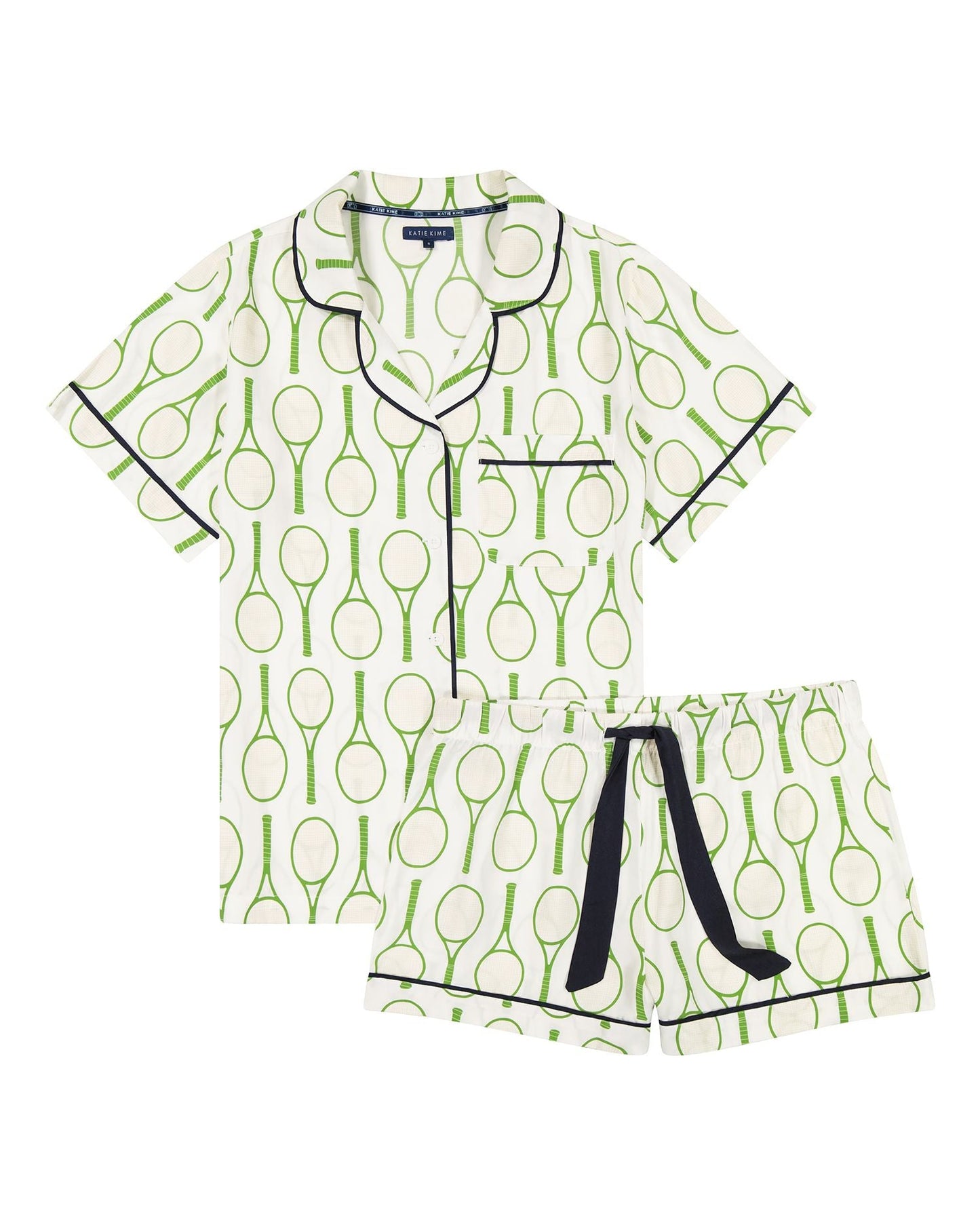 Pajama set with tennis racket pattern on a white background