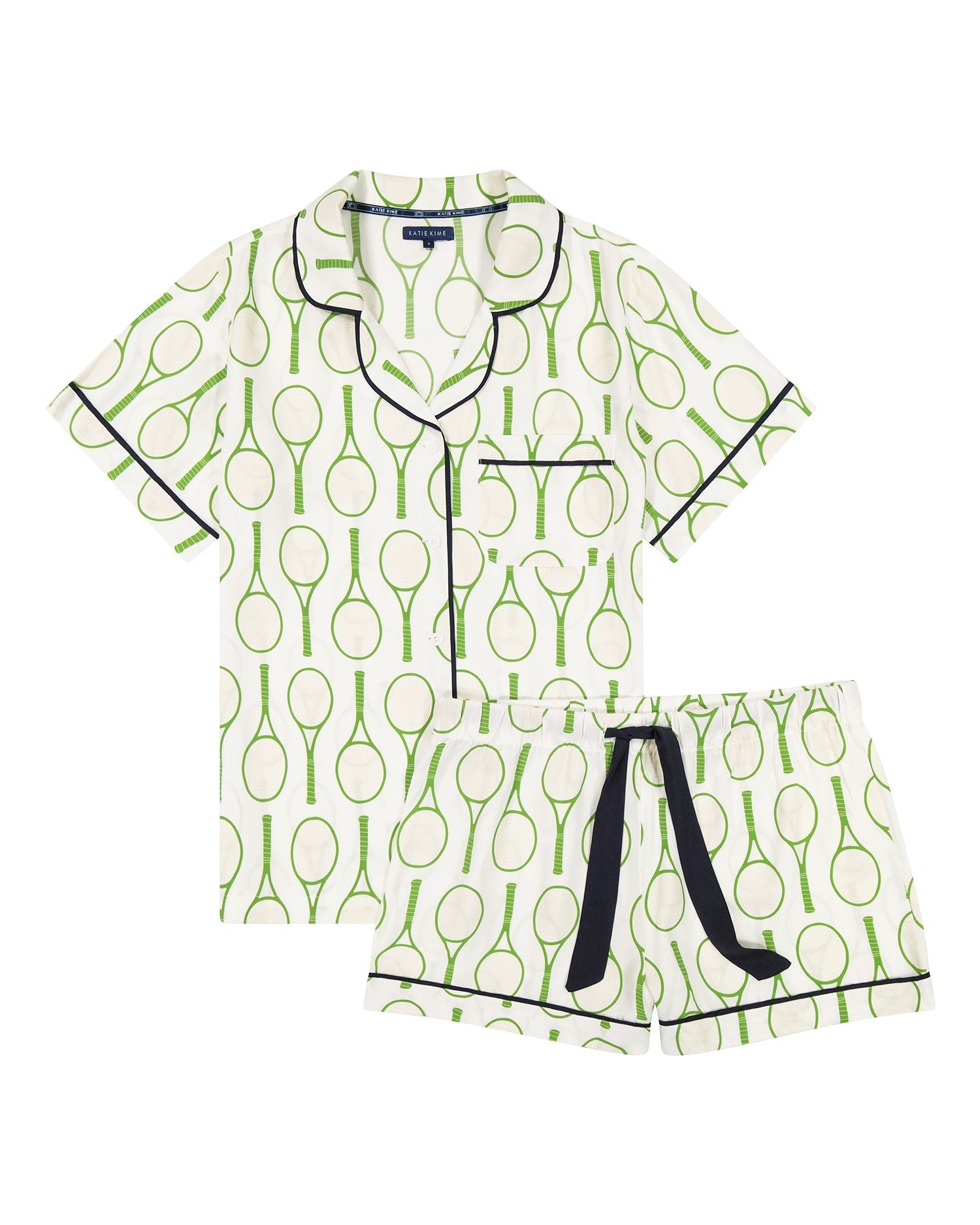 Pajama set with tennis racket pattern on a white background